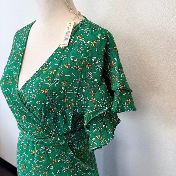 Max Studio Womens Wrap Maxi Dress Floral Green High Low Asymmetrical Size S NEW - Picture 3 of 14